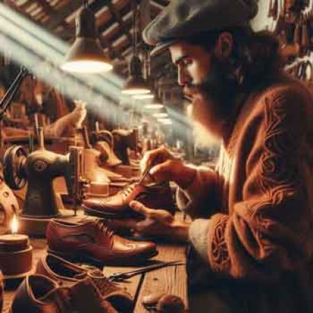 artesão-português-produzindo-calçado-em-Portugal,-com-arquitetura-portuguesa-e-luz-típica-de-Portugal
